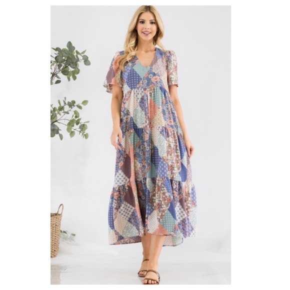 🆑Cute patchwork V neck dress - Picture 2 of 10